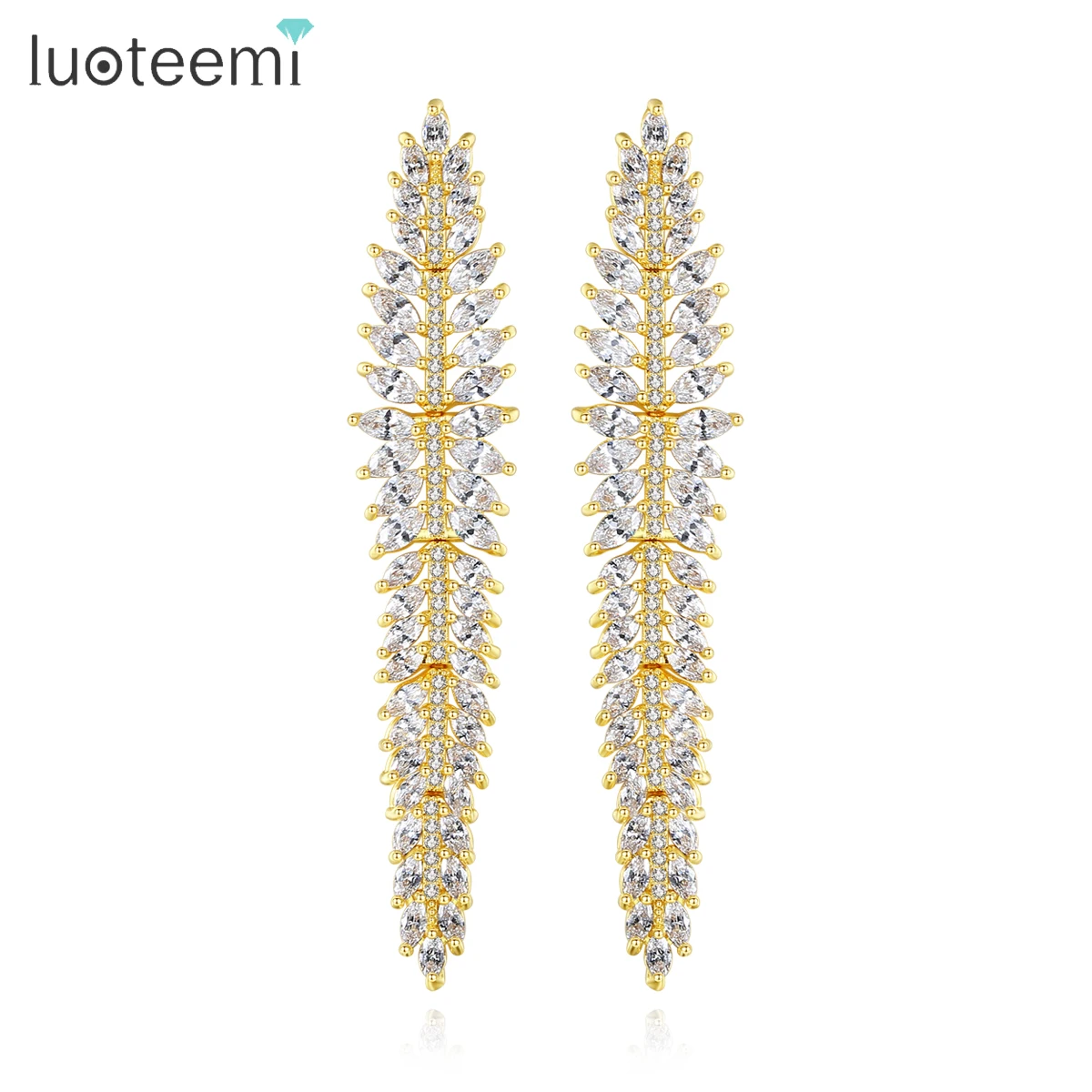 

LUOTEEMI Gorgeous Long Leaf Drop Earrings for Women Wedding Banquet Fashion Jewelry CZ Pendientes Bijoux Femme Christmas Gifts