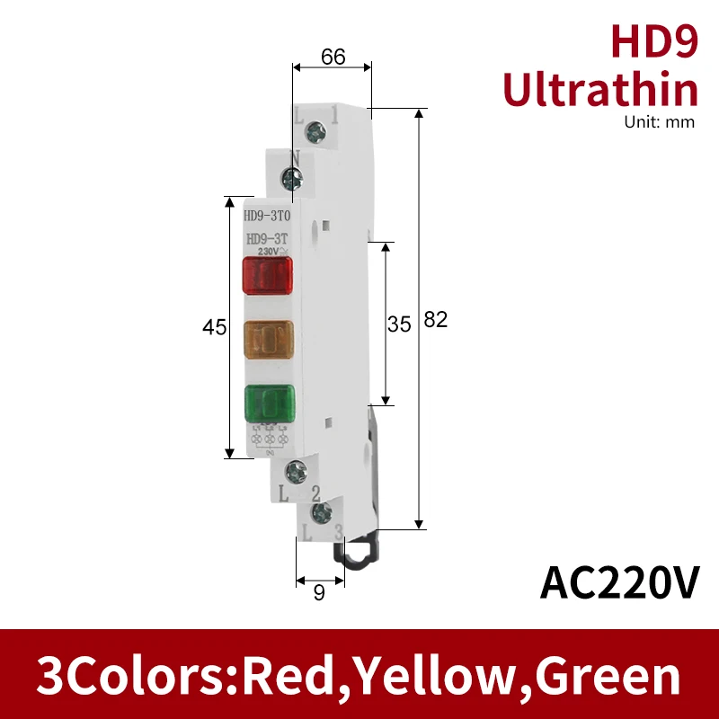 

HD9 Светодиодная сигнальная лампа для крепления на DIN-рейку Серия 9 мм 18 мм 220 В Индикационные контрольные огни Красный Синий Желтый Зеленый Сигнальный Свет мощности