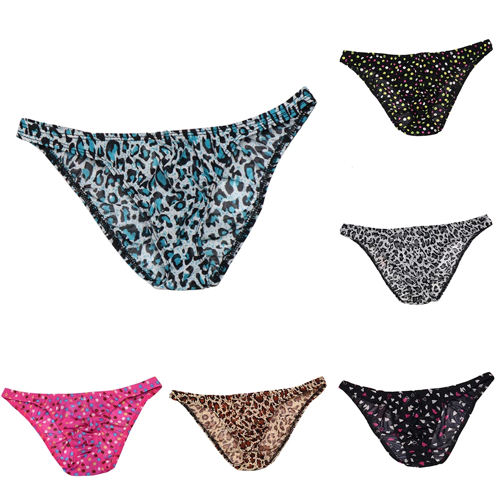 

Men Sexy Printing See-through Breathable Lingerie Panties Low Waist Ultra-Thin Briefs Sheer Mesh Pouch Underwear