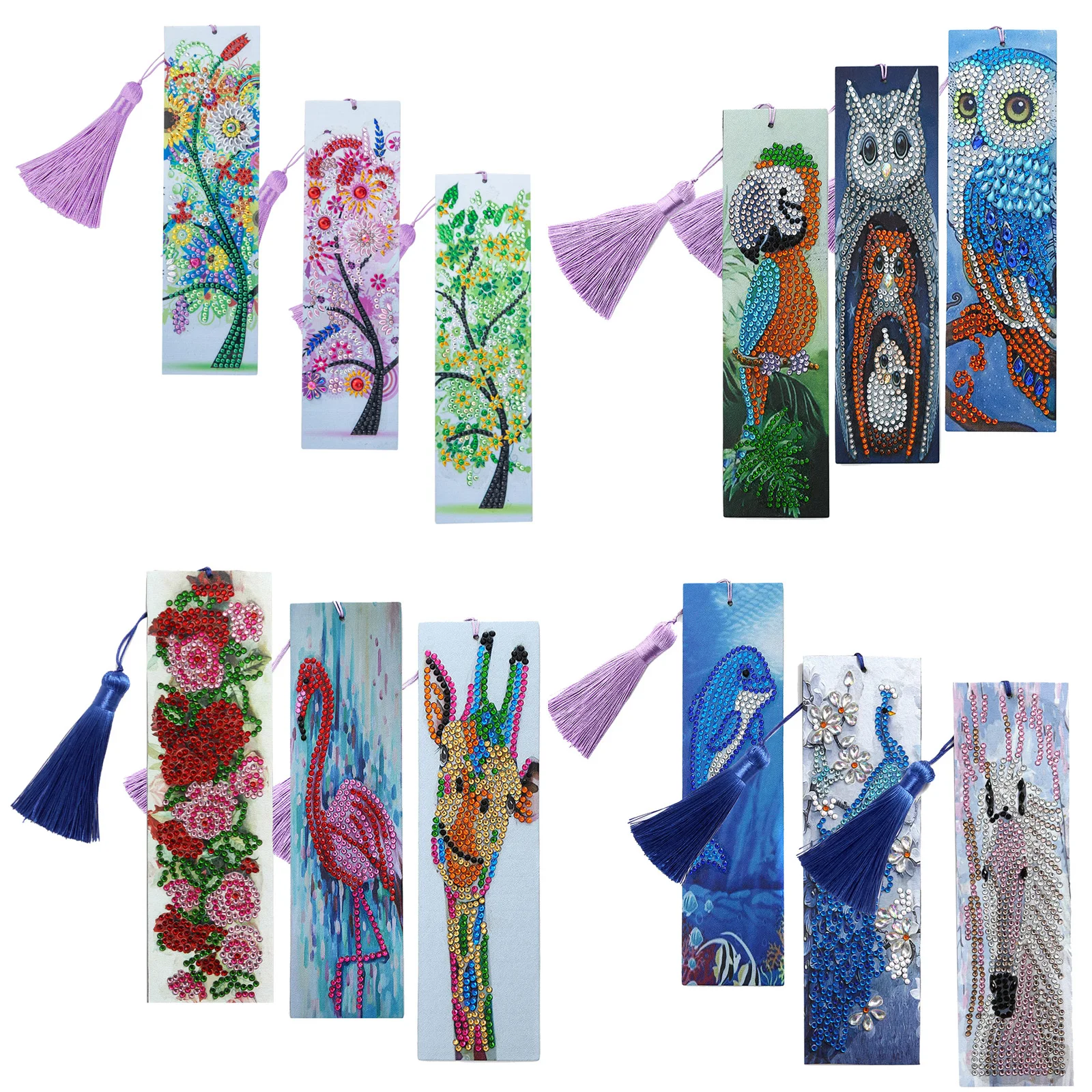 

3Pcs DIY 5D Diamond Painting Bookmarks Faux Leather Resin Diamond Mosaic Special Shape Diamond Embroidery Cross Stitch Bookmark