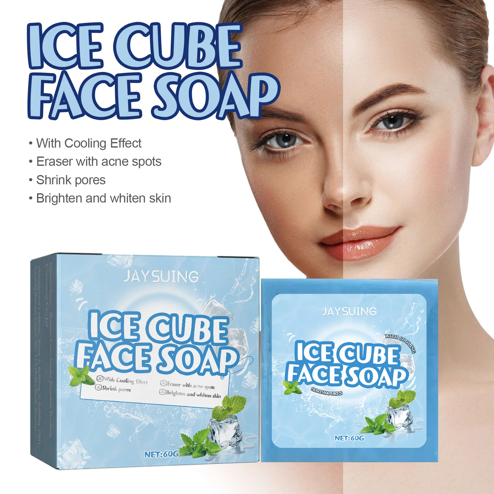 

Ice Cube Soap for Facial Cleaning Exfoliating Moisturizing Cooling Face Wash Skin Care Blackhead Remove Pores Shrink Cleanser