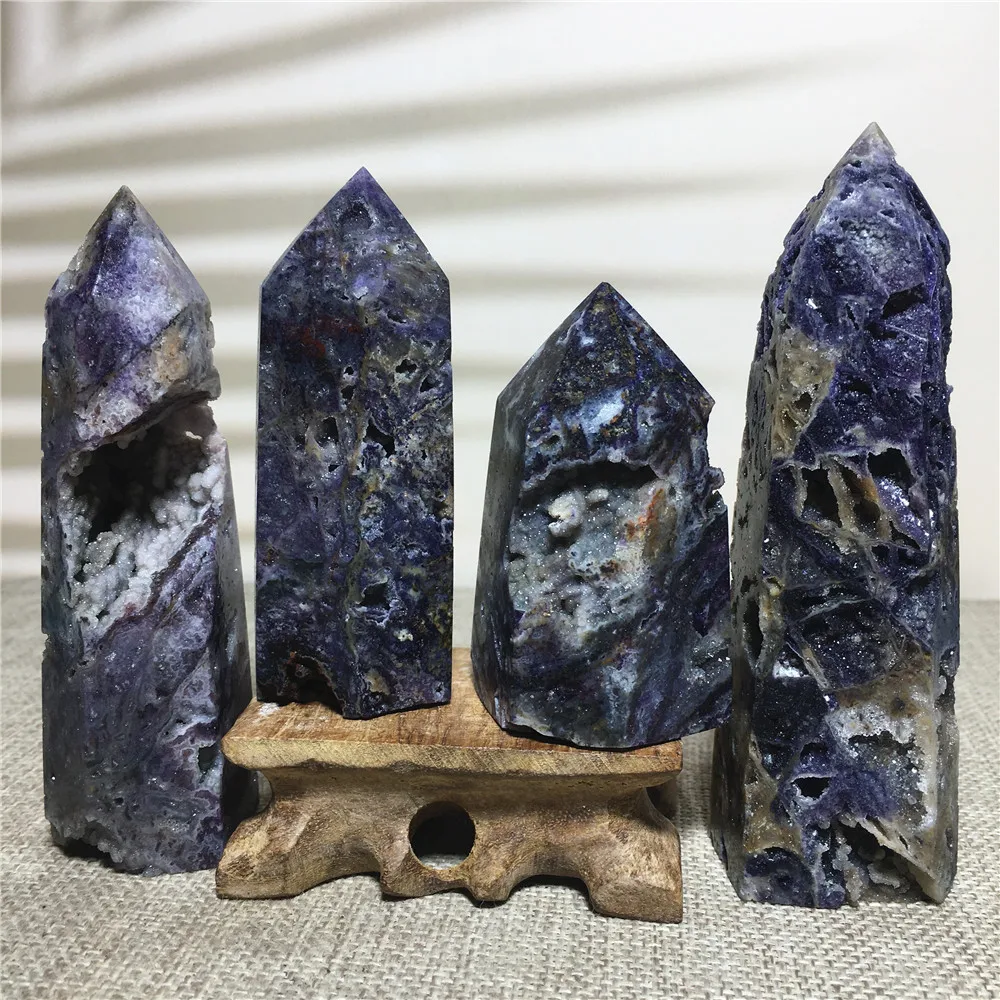 Natural Purple Sphalerite Tower Geode Druzy Quartz Crystal Mineral Specimen Column Wicca Reiki Healing Wand Ornament Home Decor