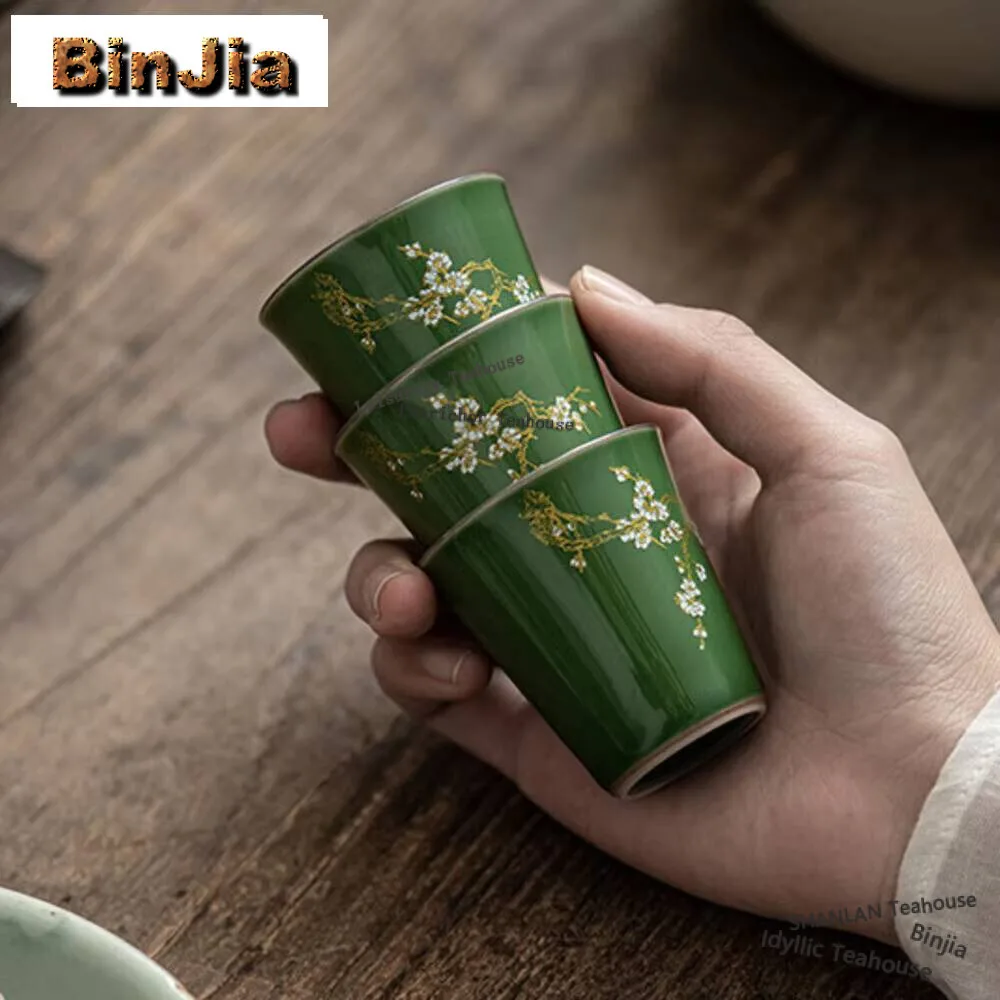 2 шт.компл., бирюзовая зеленая чашка для чая Handamde, одна мастерская, ручная роспись, кружка с запахом сливы, ча-кунг-фу, чайный набор, 40 мл (art.: 3920d30ff5fee) - 3920d30ff5fee