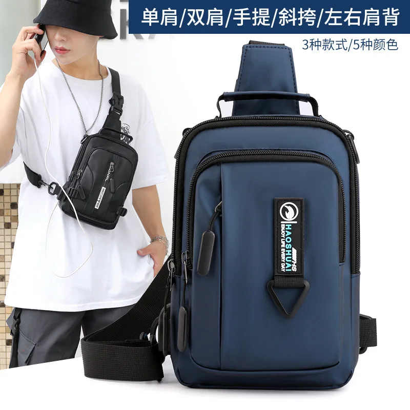 

Men New Fashion Nylon Backpacks Small Chest Bags Crossbody Tote Handbags Large Capactiy Multifunction Gifts with USB Charge