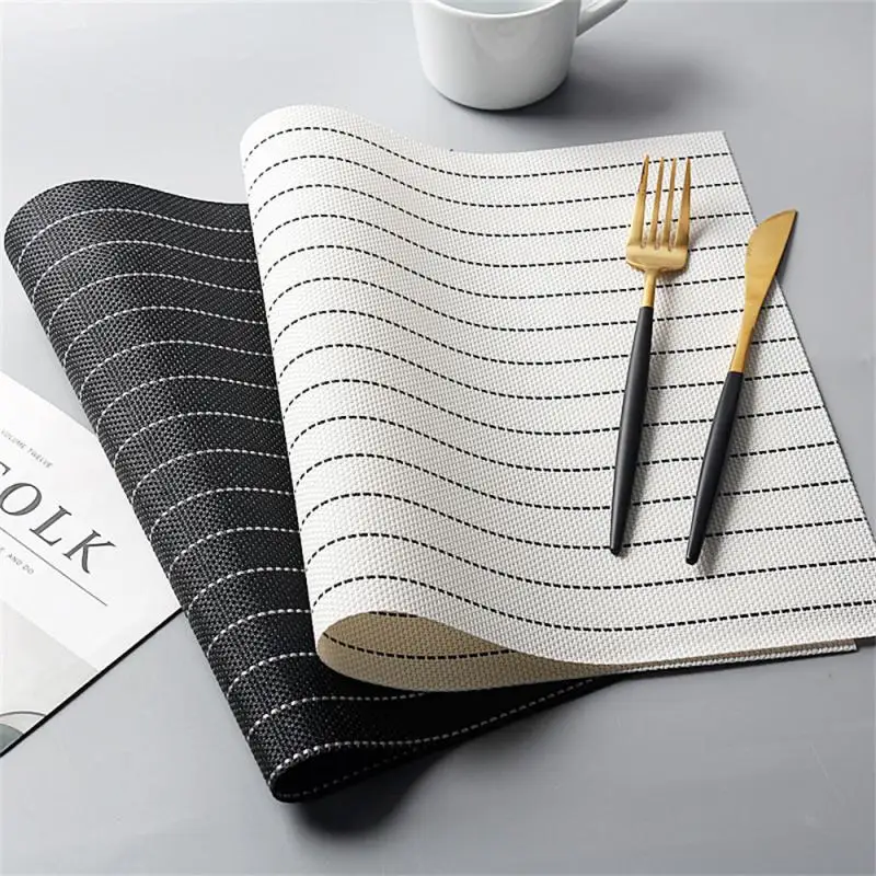 

Chic Stripe Placemat Rectangle PVC Heat Insulation Table Mat Non-slip Pad Placemats Pvc Striped Coffee Drink Dining Table Mats