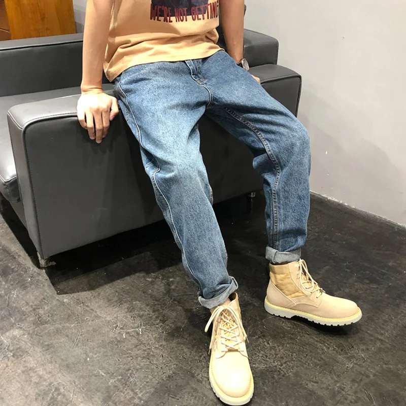 Streetwear Men Vintage Baggy Blue Jeans Large Straight Cylinder Casual Pants High Street Mopping The Floor Denim Trousers Summer