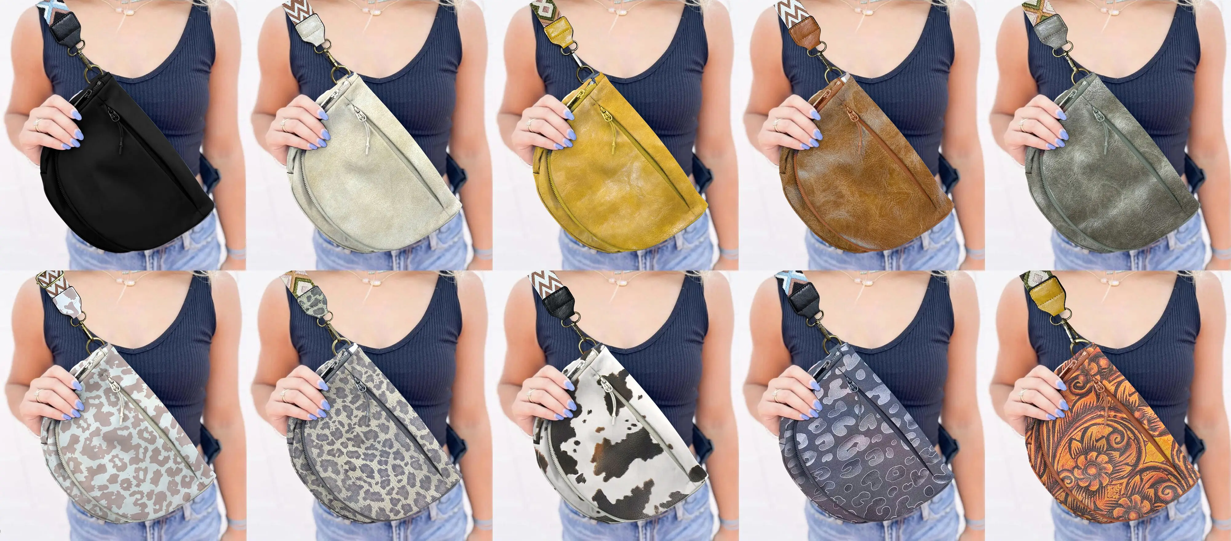 2023 New Fanny Pack Women Vegan Leather Sling Bags Crossbody Versatile Waist Bag Chest Bag Phone Shopping Purse withGuitar Strap