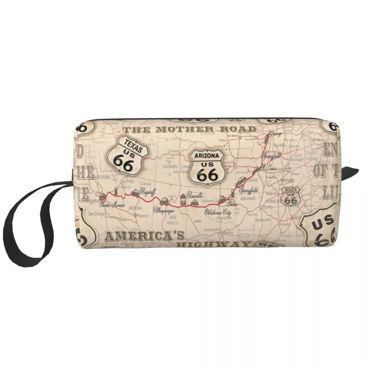 

Vintage American Map Route 66 Pattern Toiletry Bag for USA Highways Makeup Cosmetic Organizer Lady Beauty Storage Dopp Kit Box