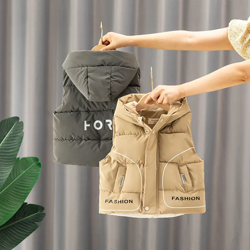 

2023 Children's Vest Autumn and Winter New Baby Cotton Top for Small and Medium sized Boys Hooded and Shoulder Waistwear to Keep