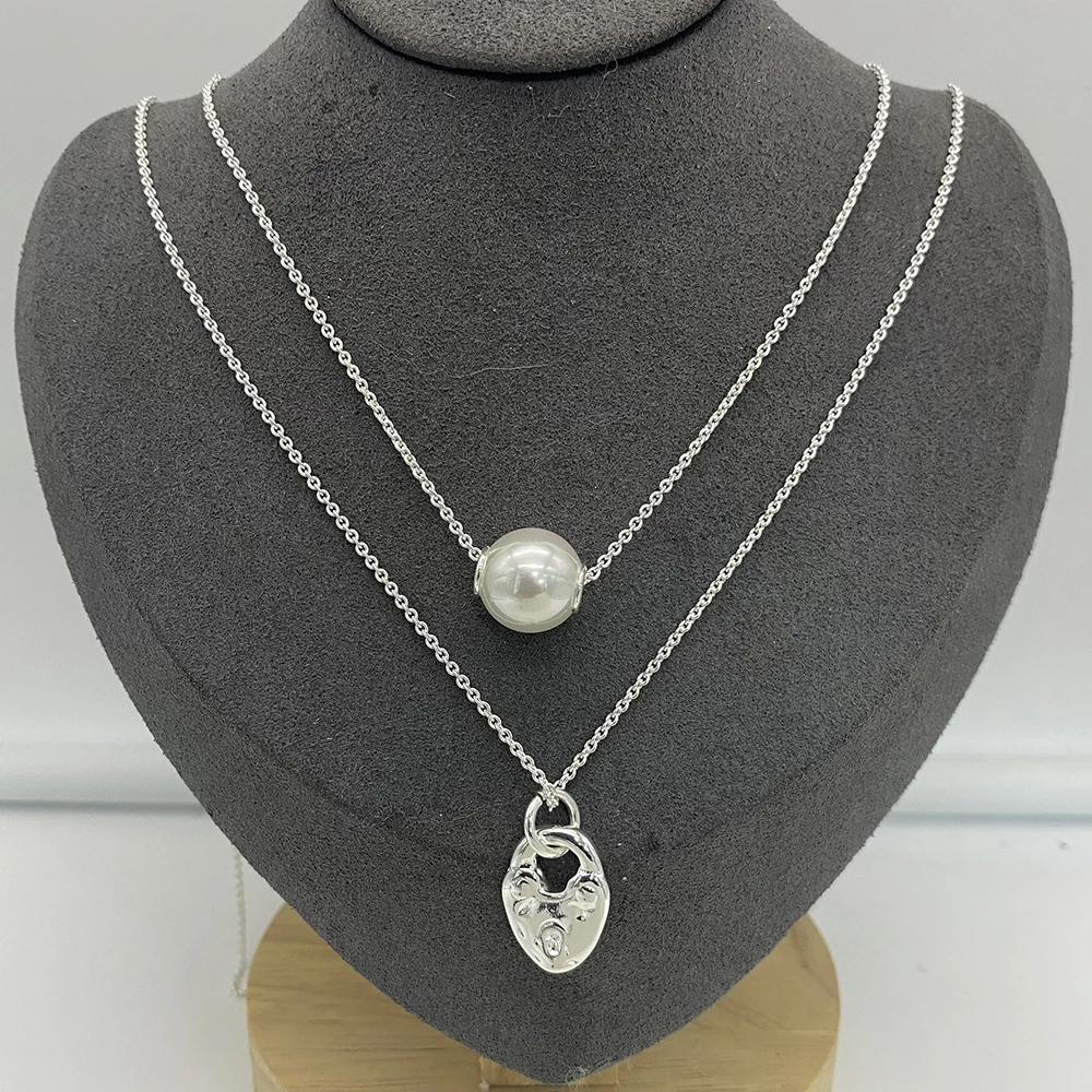 

Цепочка из двух серебряных бусин, аксессуар с жемчугом, ожерелье из бутика, модное элегантное женское ожерелье Подходит для UNO DE 50