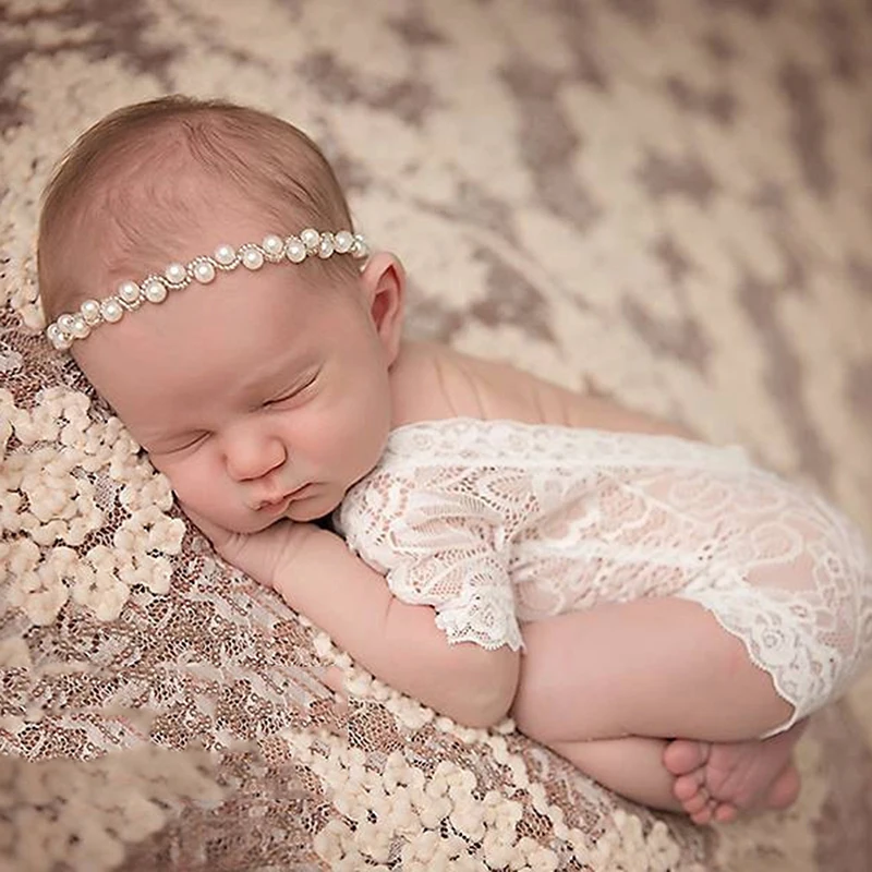 

2022 New Soft Baby Newborn Photography Accessories Baby Romper Baby Fashion Lace Baby Romper Clothing Short Black and White