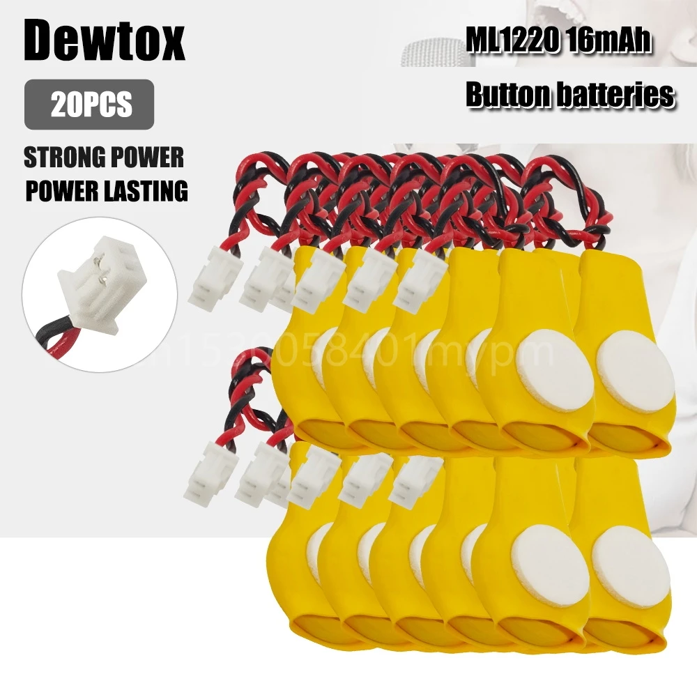 

20PCS Dewtox ML1220 3V Motherboard CMOS Rechargeable Lithium Battery for Hand Rechargeable Flashlight A Burglar Alarm