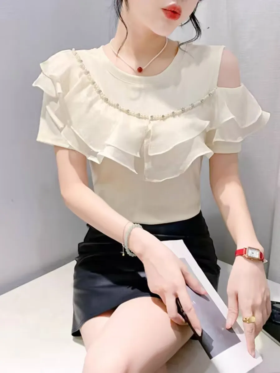 Новое поступление 2024 однотонная блестящая шелковая футболка с