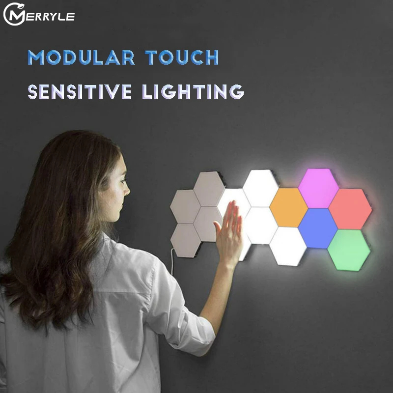 

LED Light Honeycomb Shape Hexagonal Modular Lamp Touch Sensitive Night Light Indoor Creative Decoration for Bedroom Wall