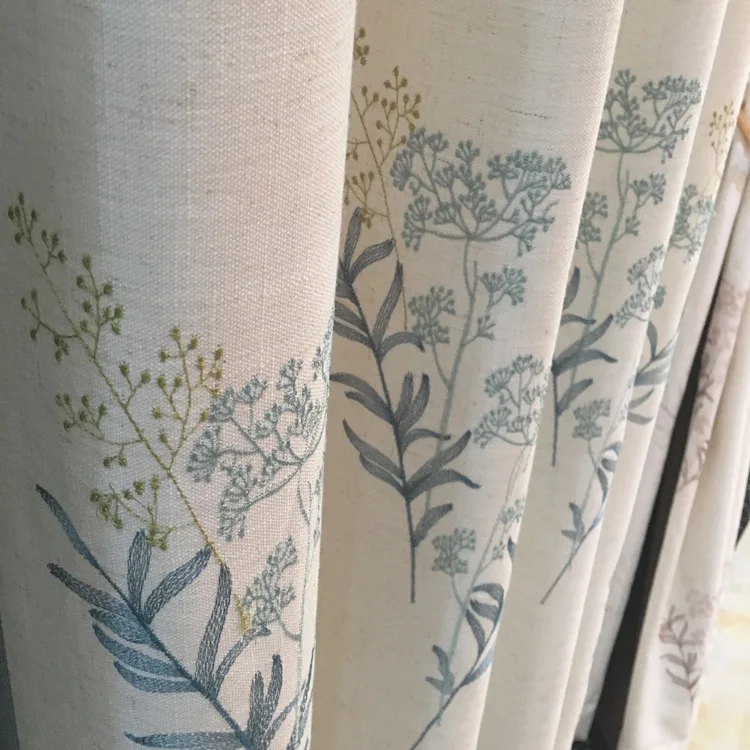 

High-end Nordic pastoral style cotton and linen embroidery curtains bedroom living room study blackout curtain tulle custom