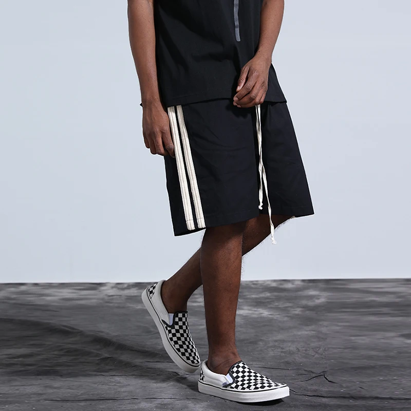

Side Striped Straight Casual Summer Shorts Mens High Street Drawstring Oversize Knee Length Pants Hip Hop Five Point Pants