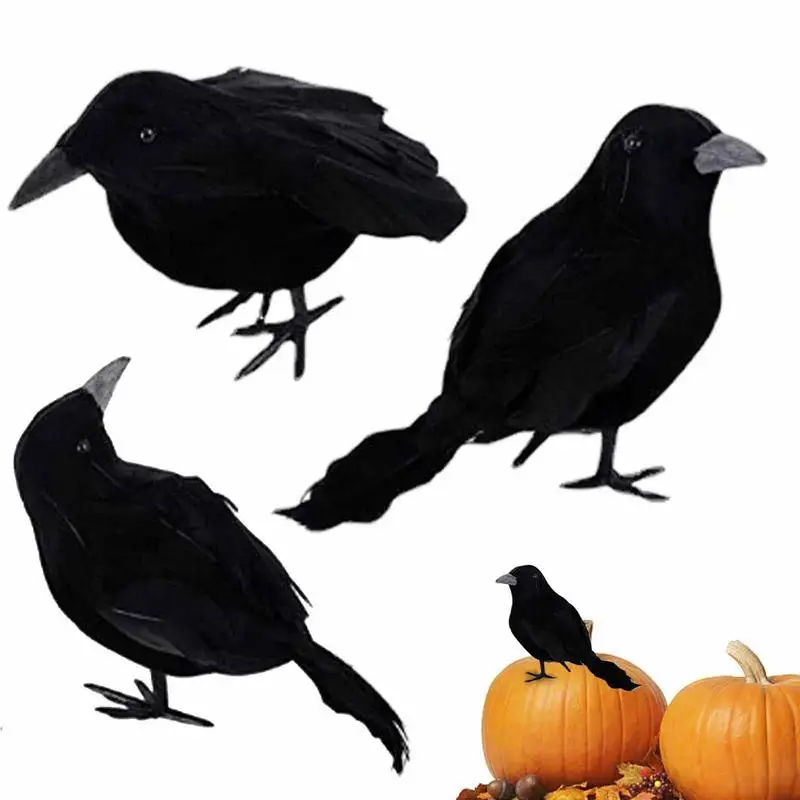 

3 шт., ворона на Хэллоуин, реквизит, Реалистичная поддельная фигурка животного, Ворон, птицы, черная птица, Хэллоуин, искусственная птица, украшение для дома и сада