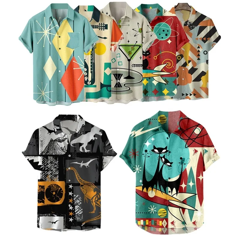 

Summer Black Cat 3d Hawaiian Shirt Man Oversized Casual Men's Shirts Streetwear Beach Male Tops Short Sleeve Blouse Trendy Tees