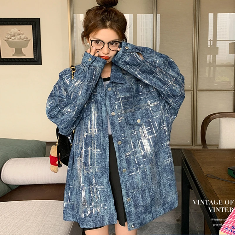 

Женская джинсовая куртка с принтом, повседневная весенняя куртка в винтажном стиле, 2023