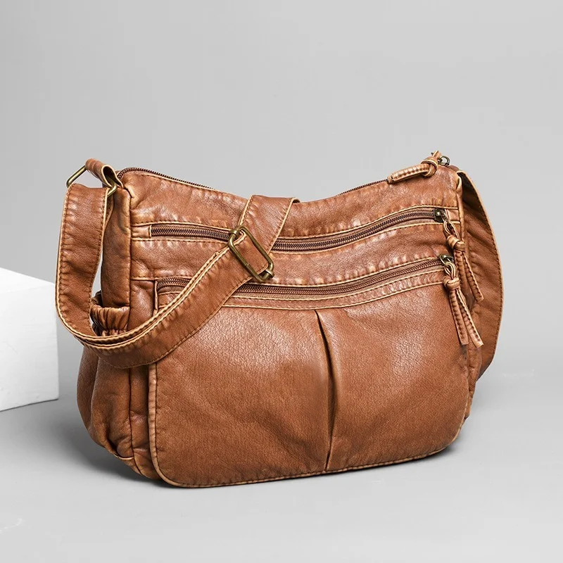 

Women Bags Shoulder Bag Washed Leather Handbags Vintage Shoulder Crossbody New Trend Classic Messenger Pack Brown Retro Hobos