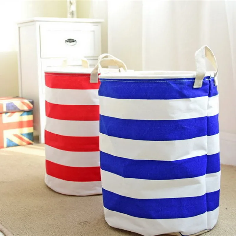 

Folding Toy Storage Bucket Waterproof And Dustproof Storage Bucket Thickened Striped Canvas Basket High Capacity Multifunction
