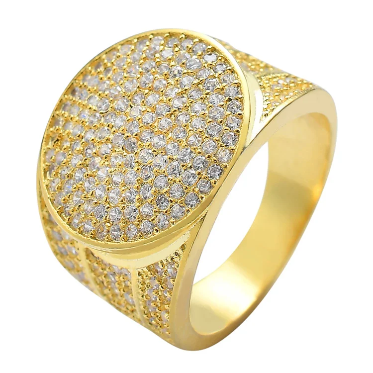 

European and American the new 18k gold plated zircon gold hiphop round ring for men