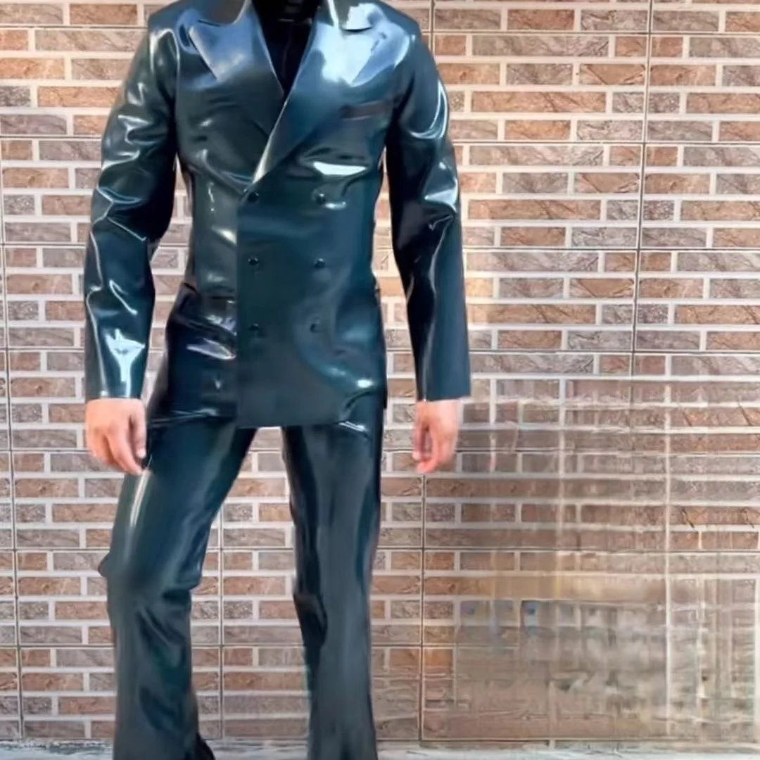 Мужской модный латексный резиновый костюм ручной работы с длинными рукавами