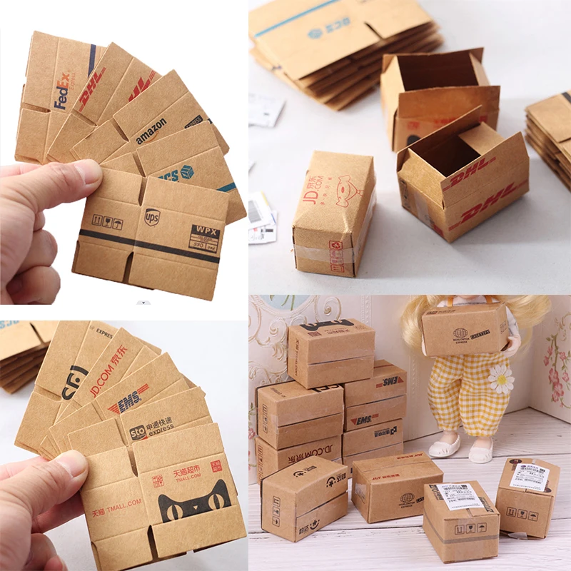 

1Pcs/5Pcs Mini Express Box For 1:12 Dollhouse Miniature Express Box Decor Toy Doll House Decor Furniture Dollhouse Accessories
