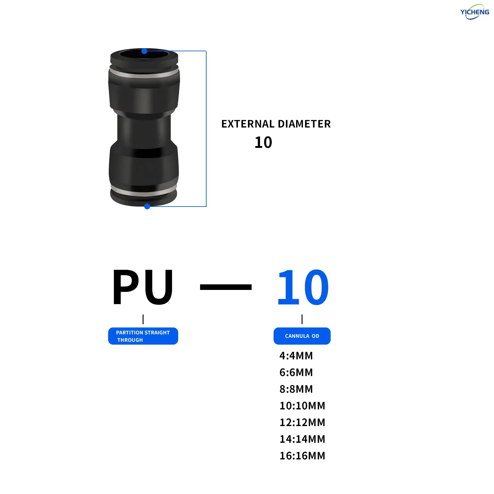 ПНЕВМАТИЧЕСКИЙ шланговый соединитель YICHENG прямой 2 направления наружный диаметр