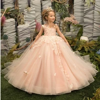 2022 flower girl dresses for weddings sleeveless tulle party dress for kids girl lace appliques princess ball gown pageant jurk