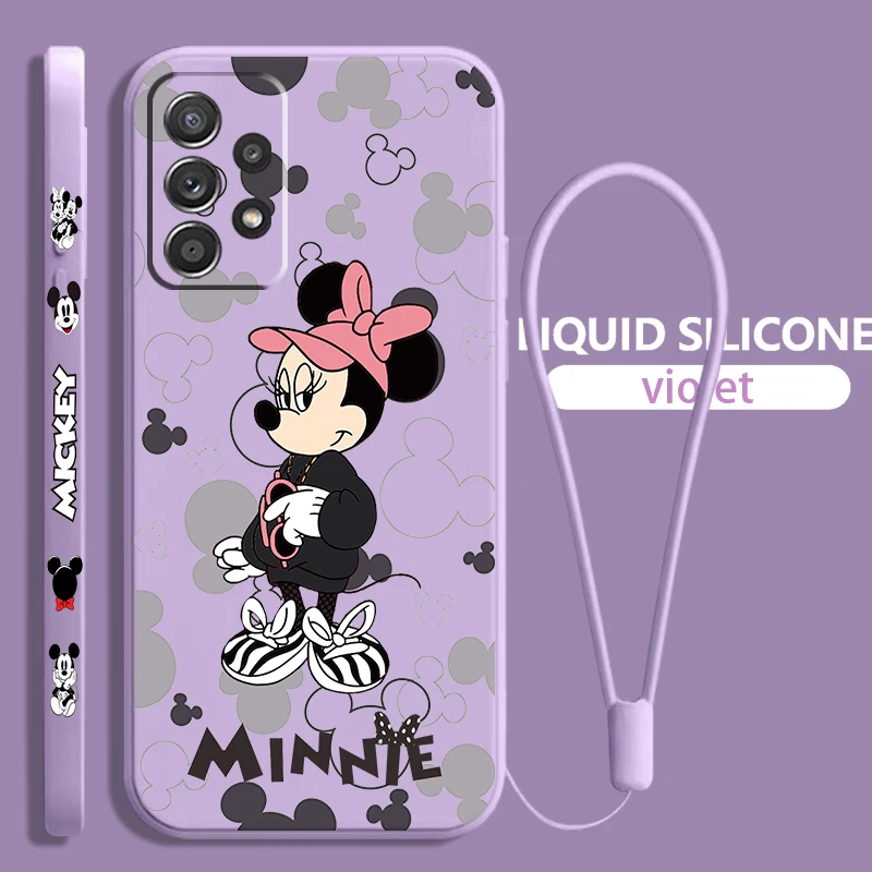 

Fashion Minnie Mickey Cool For Samsung Galaxy A73 A54 A34 A53 A33 A52 A32 A22 A71 A51 A21S 4G 5G Liquid Left Rope Phone Case