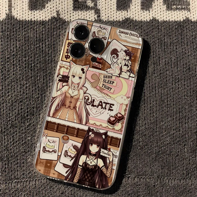 Фото Прозрачный противоударный тонкий защитный чехол Nekopara Chocola Vanilla Decora Anime для iPhone 17 Pro Max 11-16 XR 7 8 Plus №3