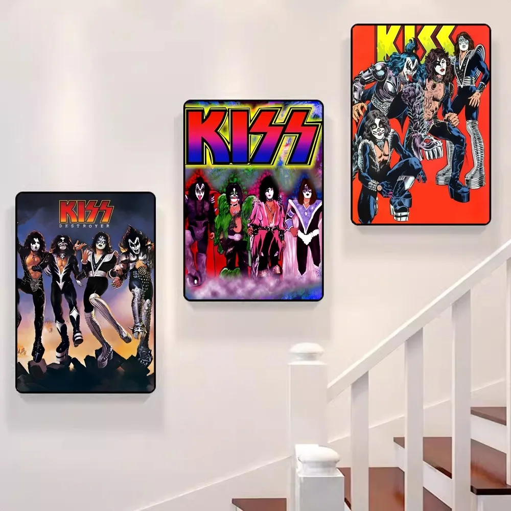 

Vintage Heavy Metal Kiss Band Poster Self-adhesive Art Poster Retro Kraft Paper Sticker DIY Room Bar Cafe Vintage Decorative