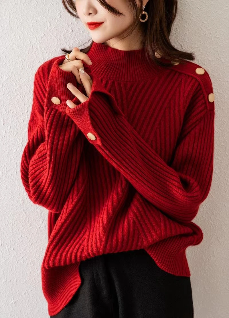 

2022 Winter New Women Turtleneck Sweater Casual Knitted Soft Thicken Cashmere Pullovers Thermal Jumpers Red Sweaters Women Z39