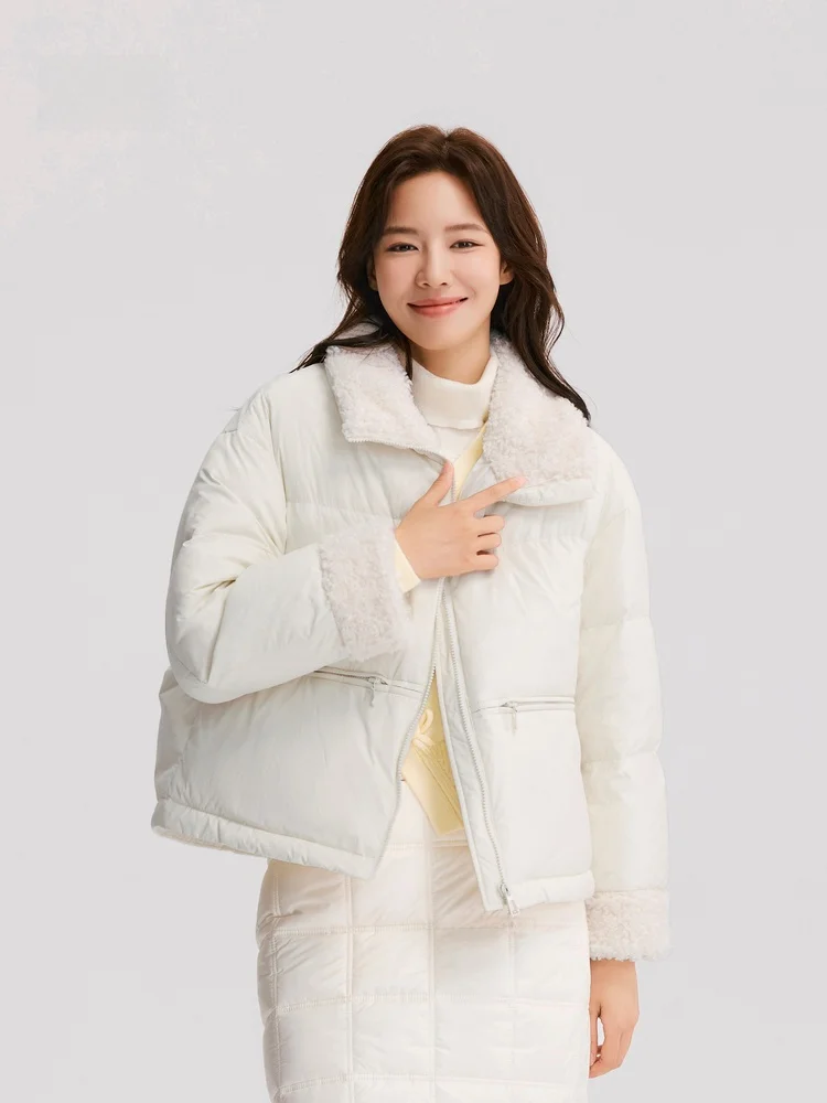 Женский пуховик с воротником-стойкой Senma однотонный свободного покроя из