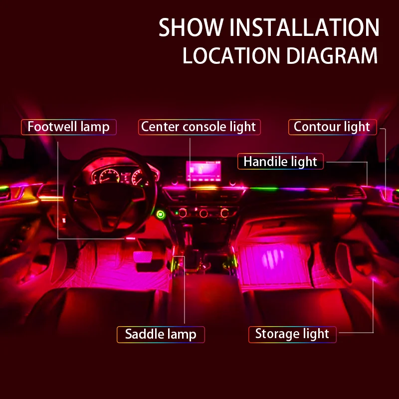 Универсальные светодиодные RGB-ленты 12В для интерьера автомобиля, атмосферная подсветка, управление через USB и приложение, акриловая лента (art.: 3920d4eedd603) - 3920d4eedd603