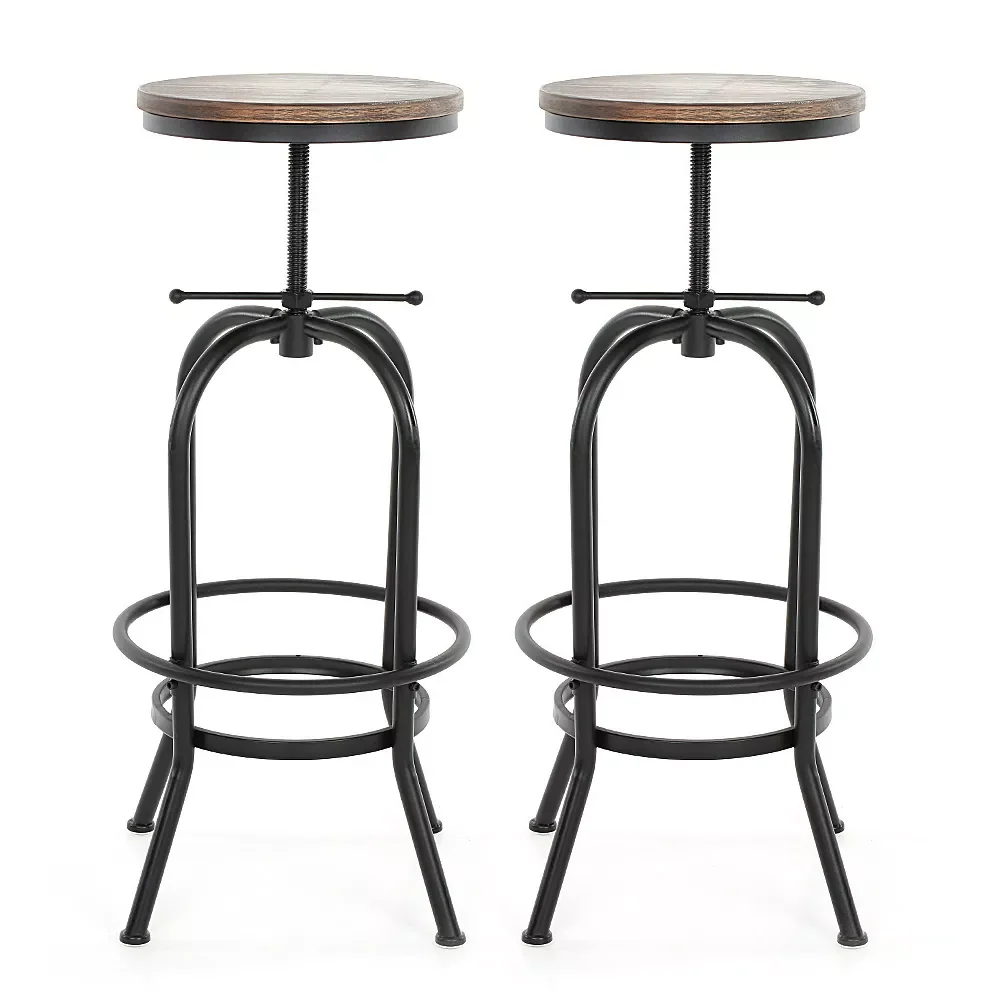 

iKayaa Height Adjustable Swivel Bar Stool Natural Pinewood Top Kitchen Dining Breakfast Chair Industrial Vintage Coffe Chair