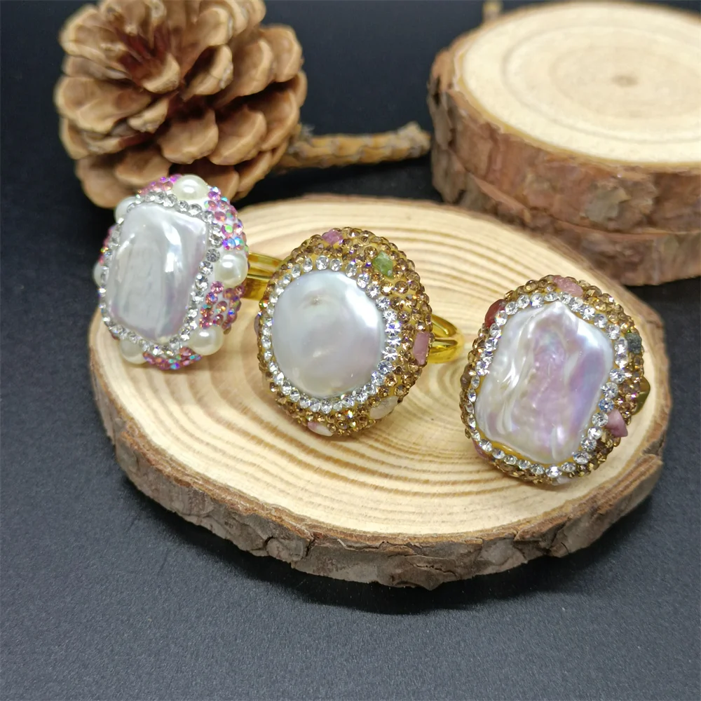 

Natural Baroque Pearl Women's Ring Color-preserving Personality Fashion Simple Temperament Luxury Elegant Lady Versatile Jewelry