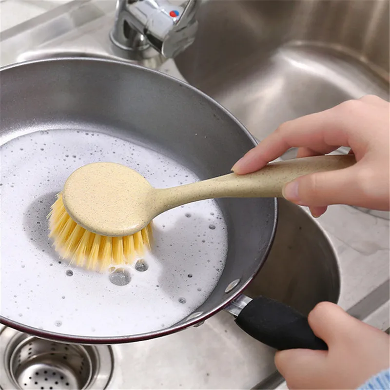 

Kitchen Dishwashing Brush Household Washing Pot Brush Sink Stove Cleaning Brush Wheat Straw Decontamination Long Handle Brushes