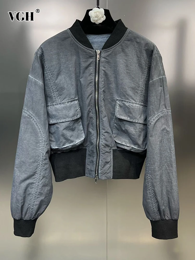 

Женское лоскутное пальто с карманами VGH, повседневное свободное минималистичное пальто с воротником-стойкой и длинным рукавом, на молнии, популярный цвет