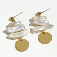 perisbox elegant irregular baroque natural freshwater pearl drop earrings for women fashion golden disc dangle earrings trendy