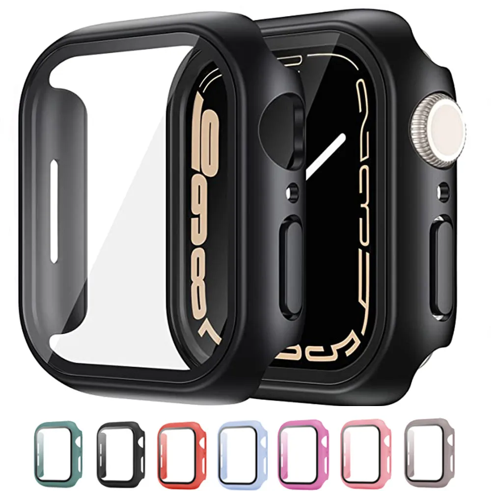 

Glass+Case For Apple Watch Serie 8 7 6 SE 5 4 3 2 iWatch Case 45mm 41mm 44mm 40mm 38mm 42mm Bumper Screen Protector Cover Watch