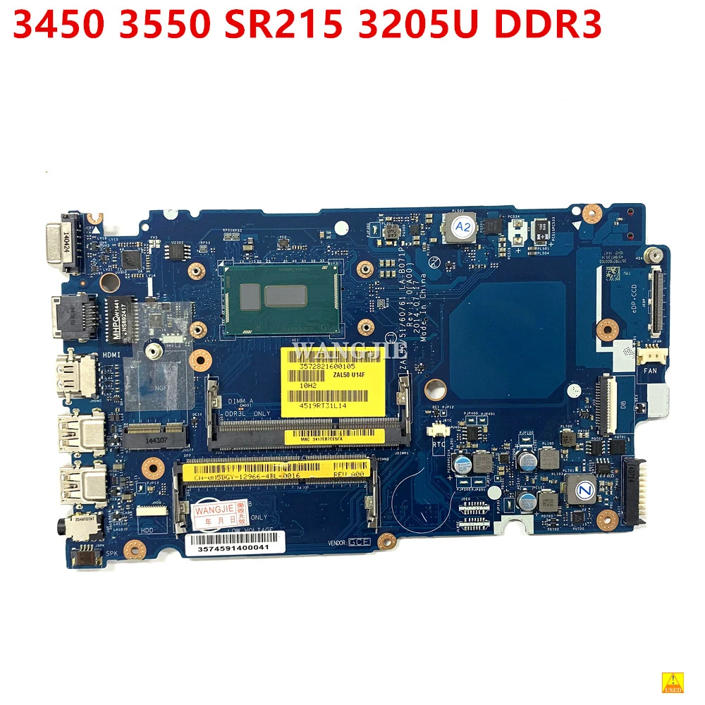 Б/у Технические параметры 0M5DGY M5DGY для Dell Latitude 3450 3550, материнская плата для ноутбука ZAL50/51/60/61 с центральным процессором SR215 3205U