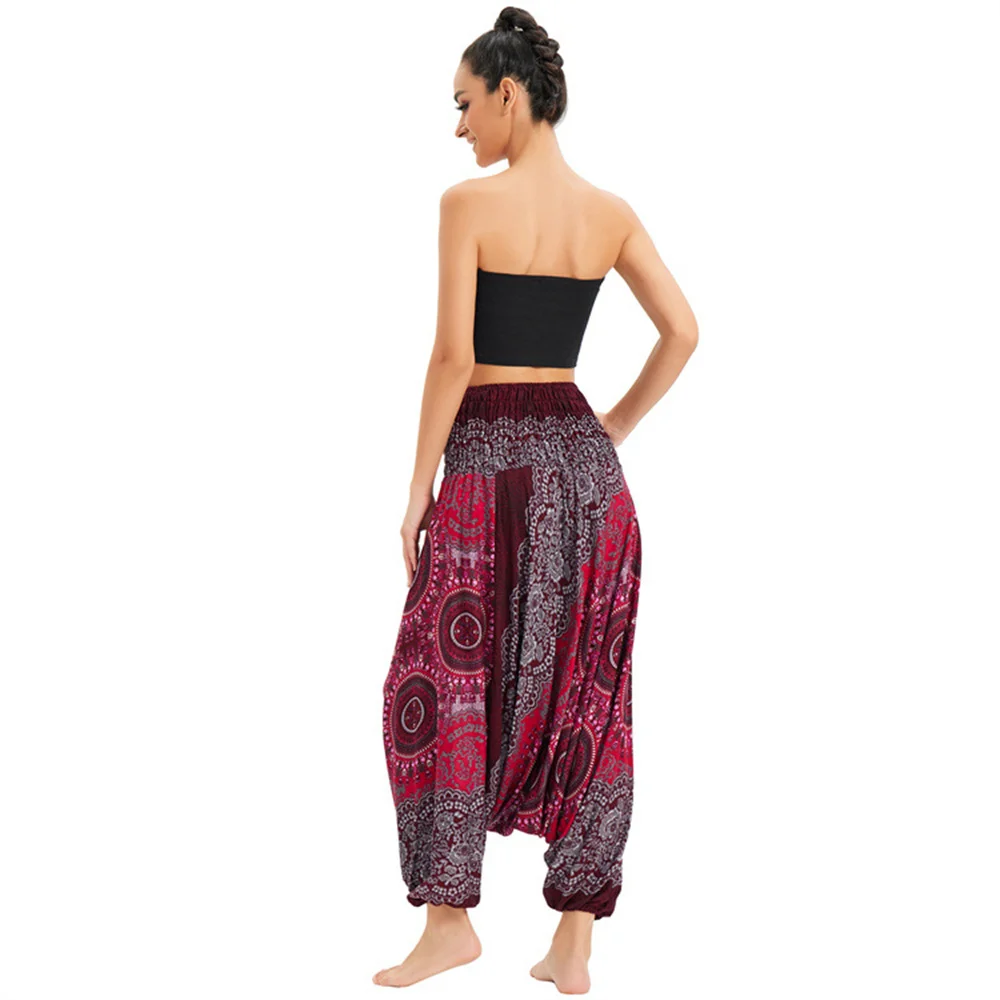 Women Bohemian Floral Print Long Pants 2022 Elastic High Waist Vintage Harem Pant Boho Loose Beach Trousers Fashion Clothes