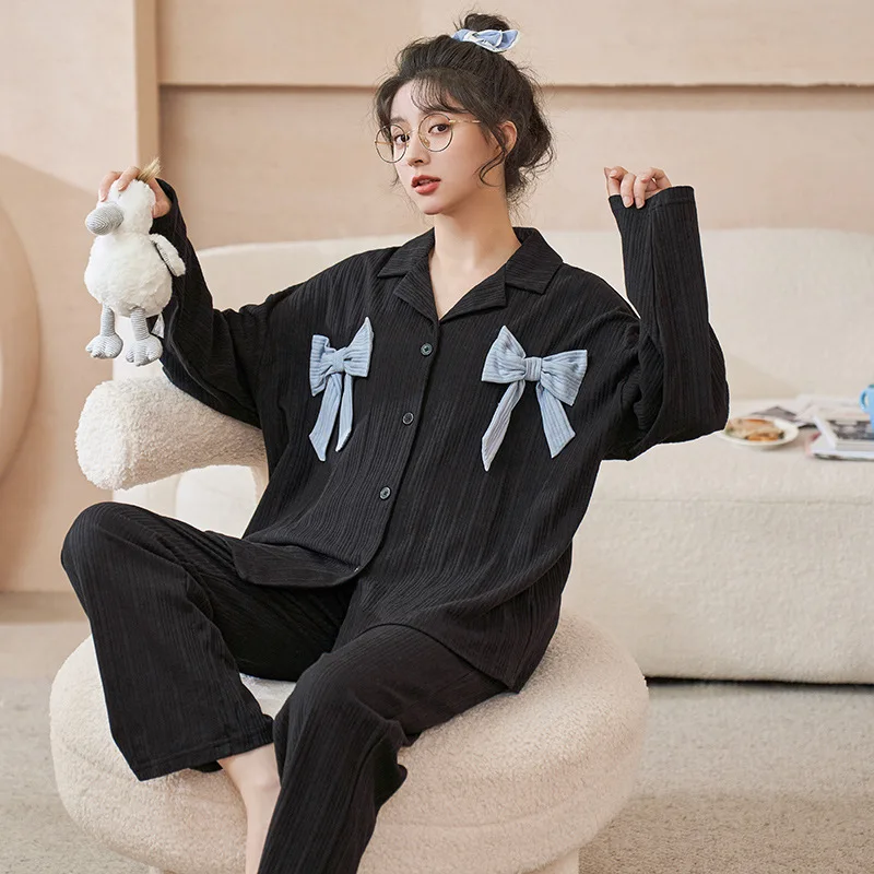 Autumn New Pajamas Women's Cotton Cardigan Long Sleeve Cute Sweet Loose Leisure Home Service Suit Can Be Worn Outside conjunto