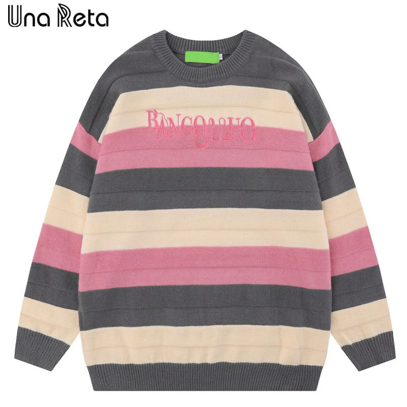 

Мужской свитер в стиле Харадзюку Una Reta, Повседневный свитер в стиле хип-хоп, мягкие полосатые свитера унисекс на осень и зиму