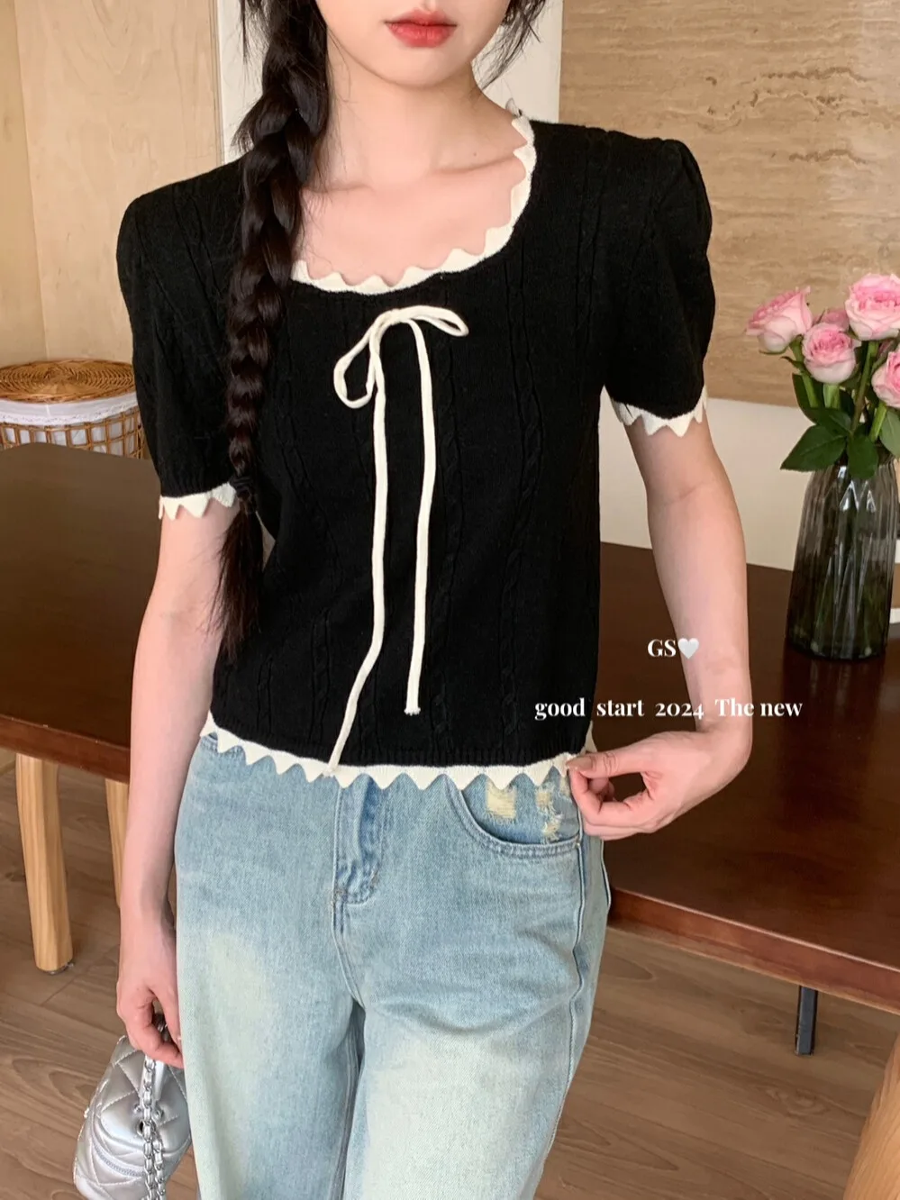 Женская футболка с бантом волнистые топы V-образным вырезом женские летние новые