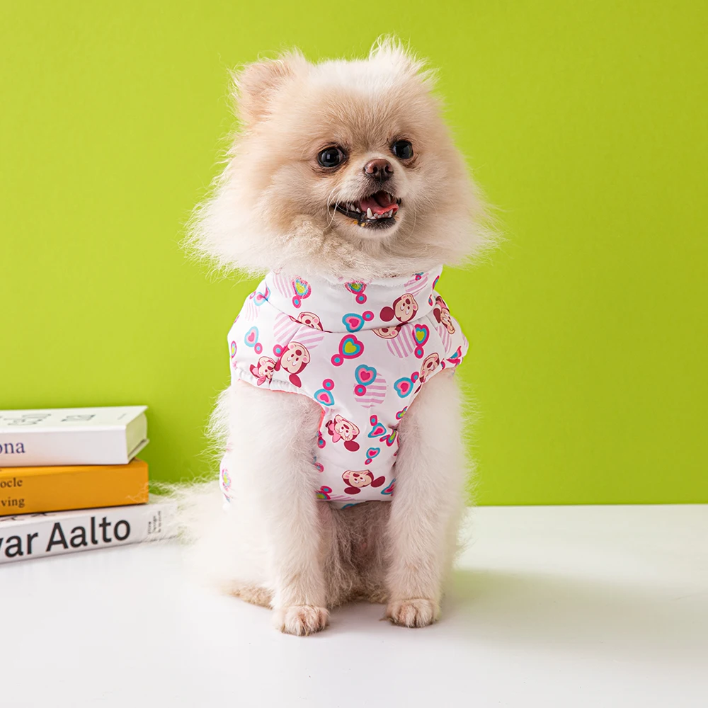 

2022 Fall/Winter Dog Clothes Disney Mickey and Minnie Print Dog Coat Can Leash Schnauzer Pomeranian Luxury Dog Clothes