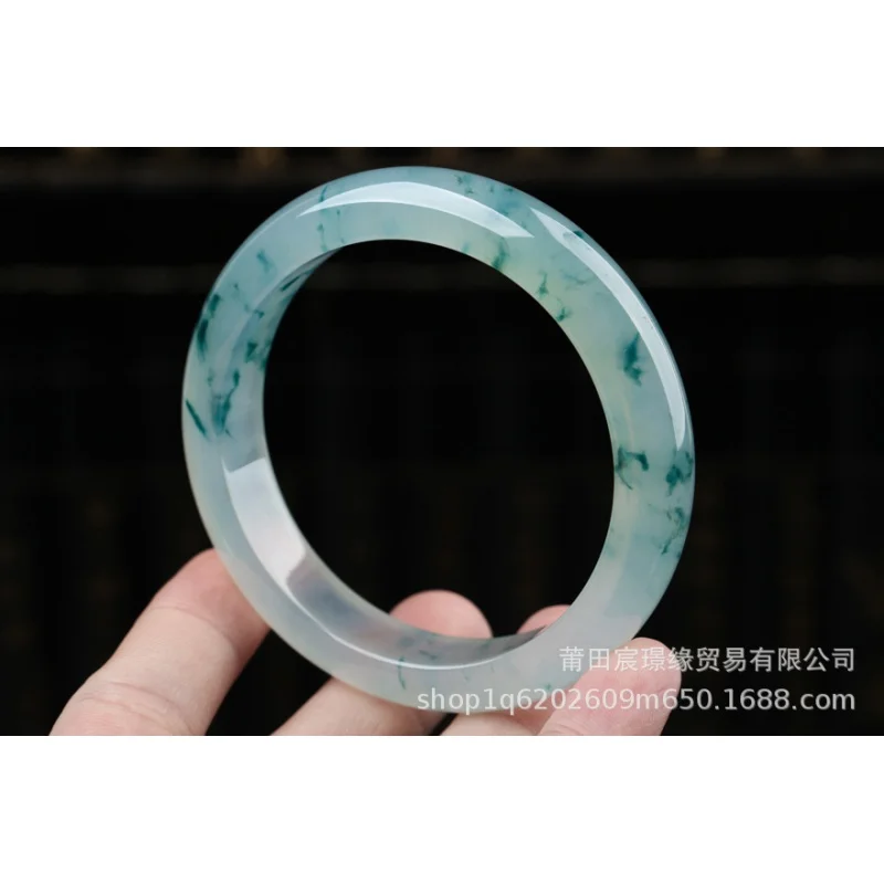 Браслет из Мьянмы с зеленым плавающим цветком и нефритом