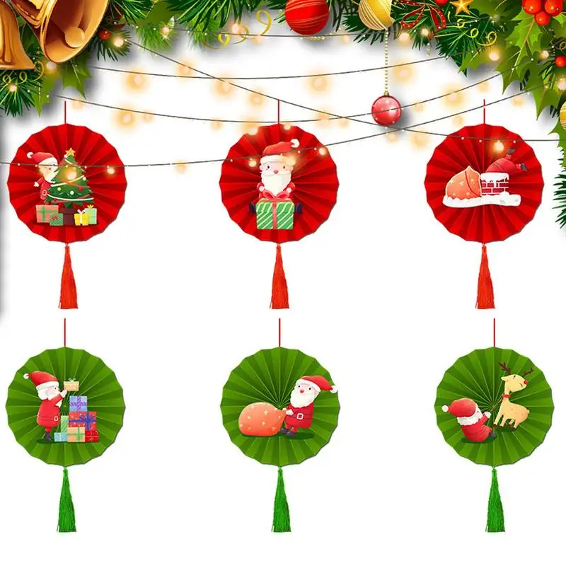 

Рождественские технические украшения, подвесные бумажные вееры, набор бумажных вееров, цветов для рождественской елки, украшения для стен ...